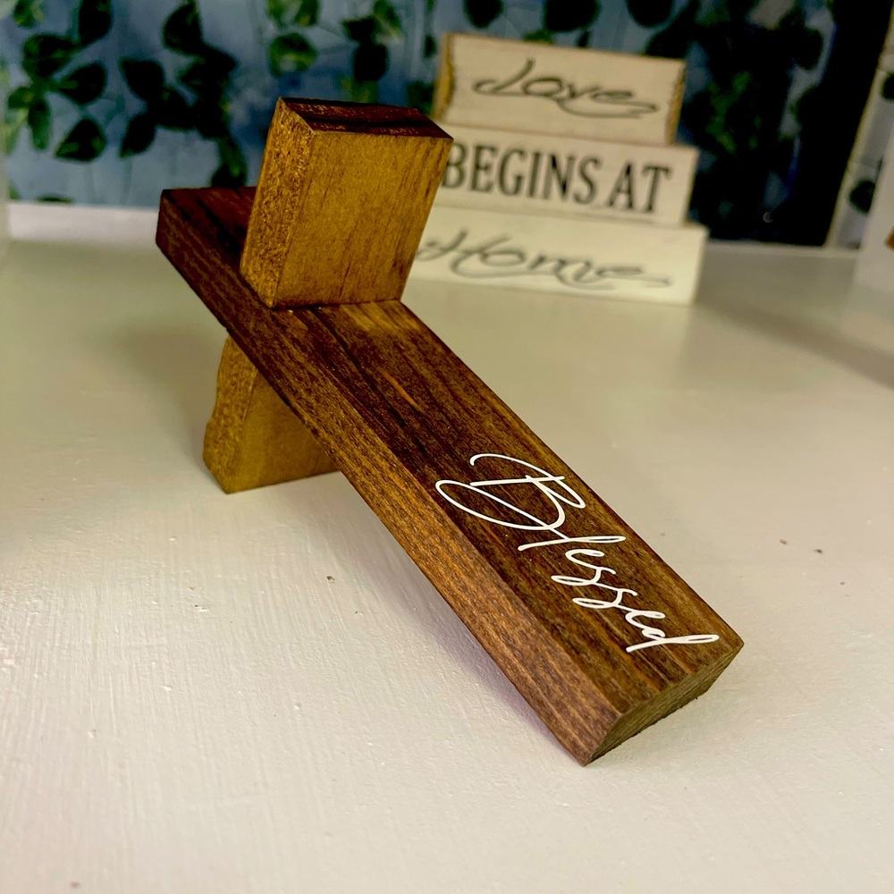 Wood Scripted Cross - Picture 2 of 2